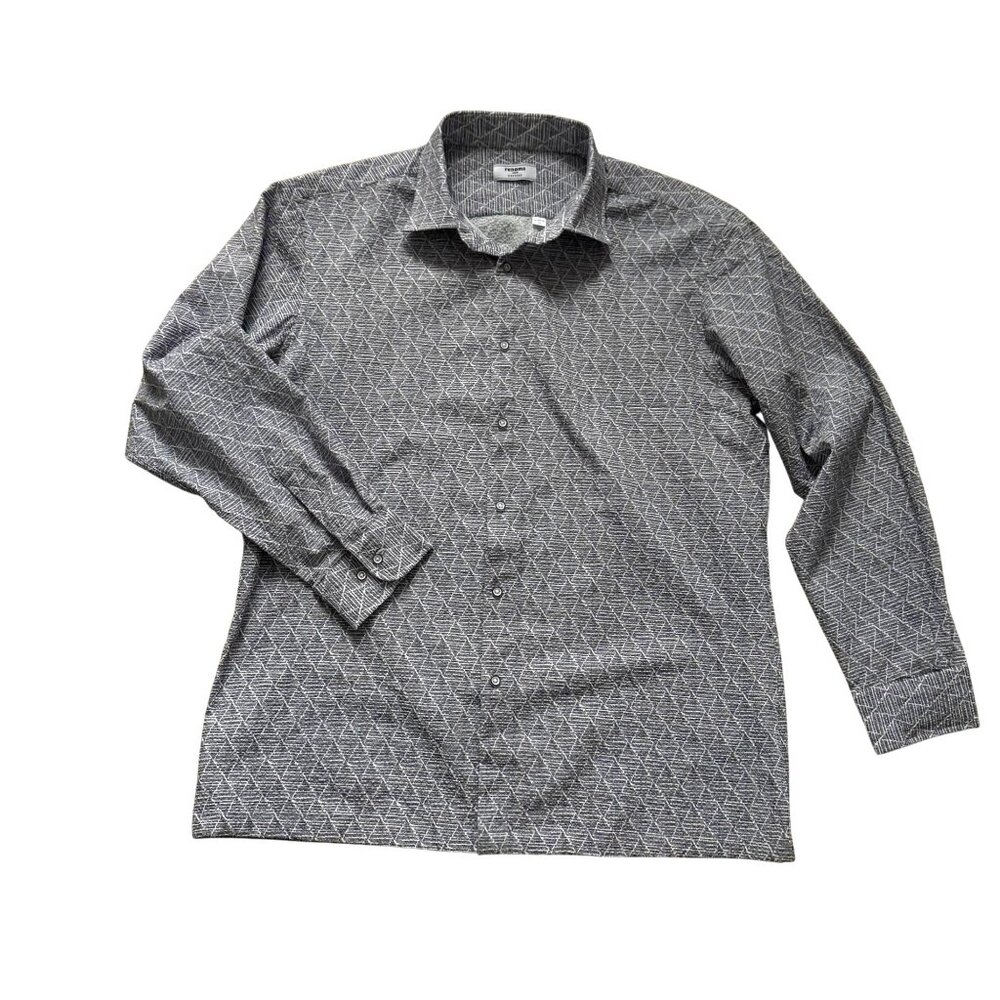 Renoma Paris Mens Geometric Pattern Button-Up Dress Shirt Long Sleeve Size 110 G
